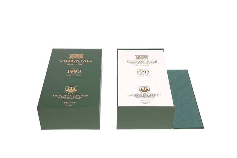 Customized wood wine storage box with flap open revealing a white premium inner case.