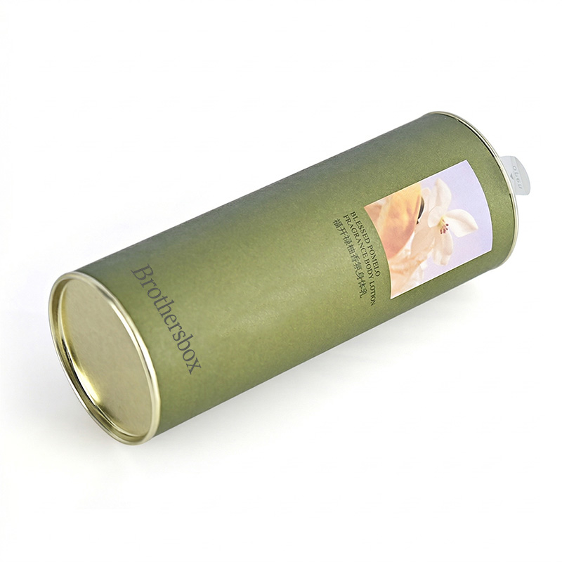 쉽게 열 수있는 풀 탭이있는 금속 뚜껑이 특징 인 원통형 바디 로션 포장 상자