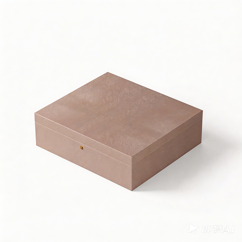 Vista elegante e fechada de uma caixa de presente de perfume personalizada premium, destacando seu design elegante e material texturizado, pronto para exibição de varejo.