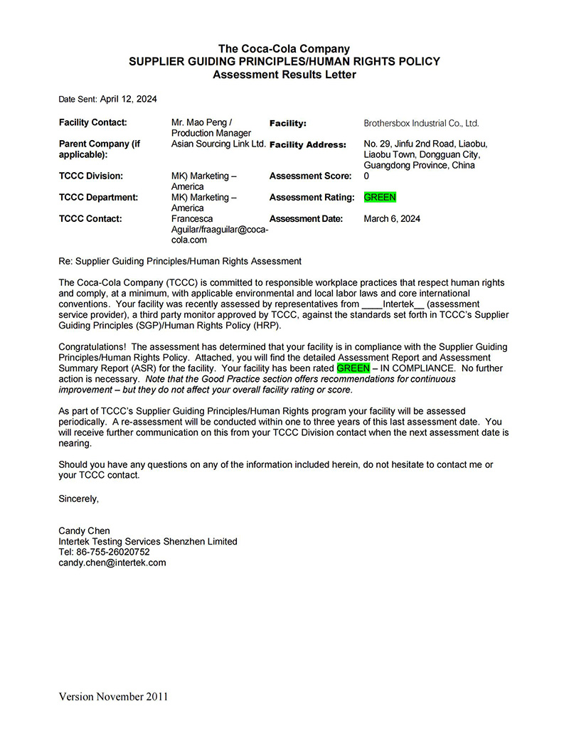 TCC Coke Audit Report - Brothers box
