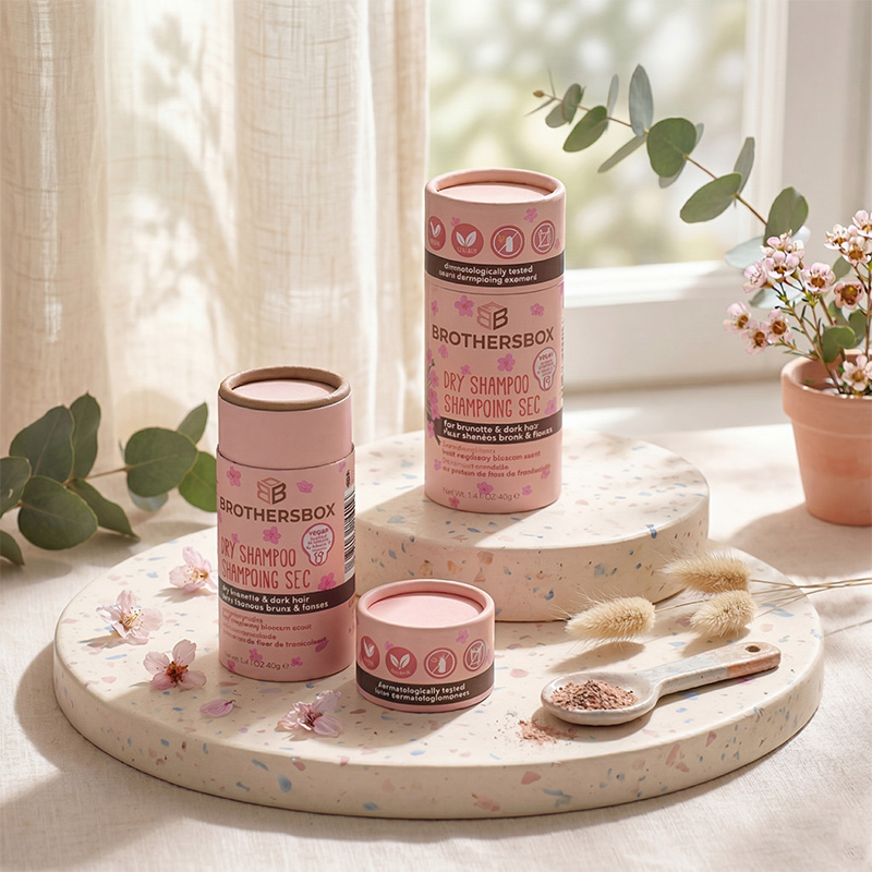 Compact and portable paper tube for dry shampoo travel size