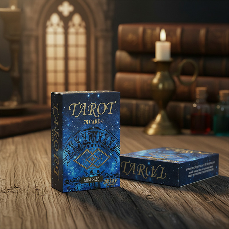 Cubierta de tarot de jinete-waite-smith impresa personalizada con diseño de nebulosa de galaxias y títulos de cartas turcos.