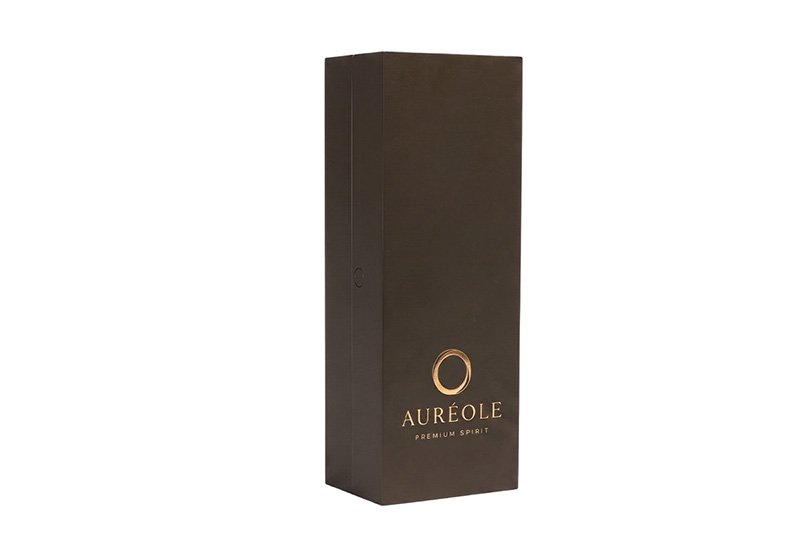 Angled front view of closed rectangular wooden wine box wholesale