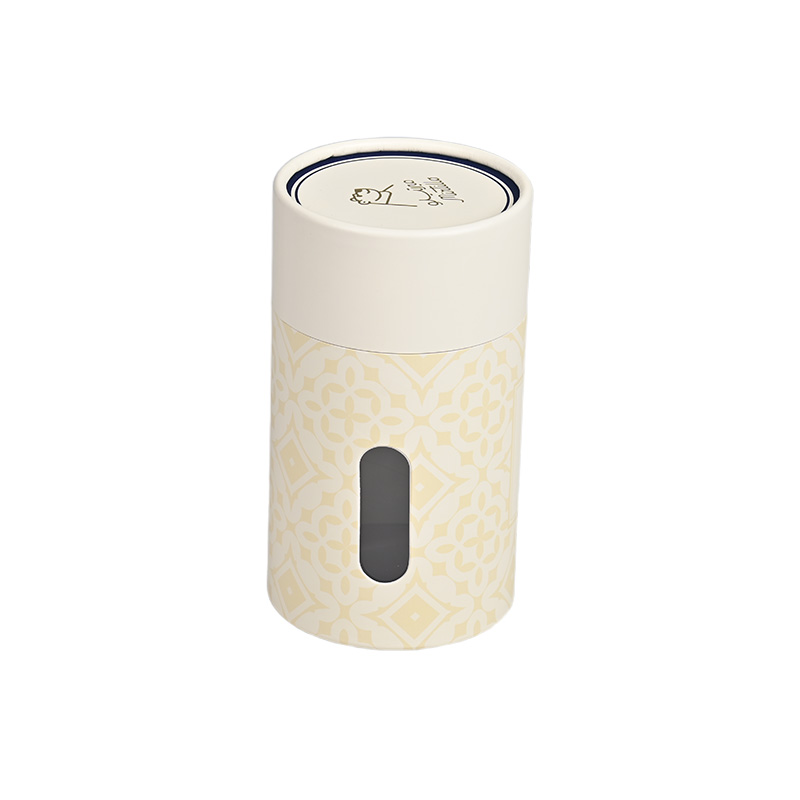 Paper tube cookie box with vertical transparent plastic viewing window