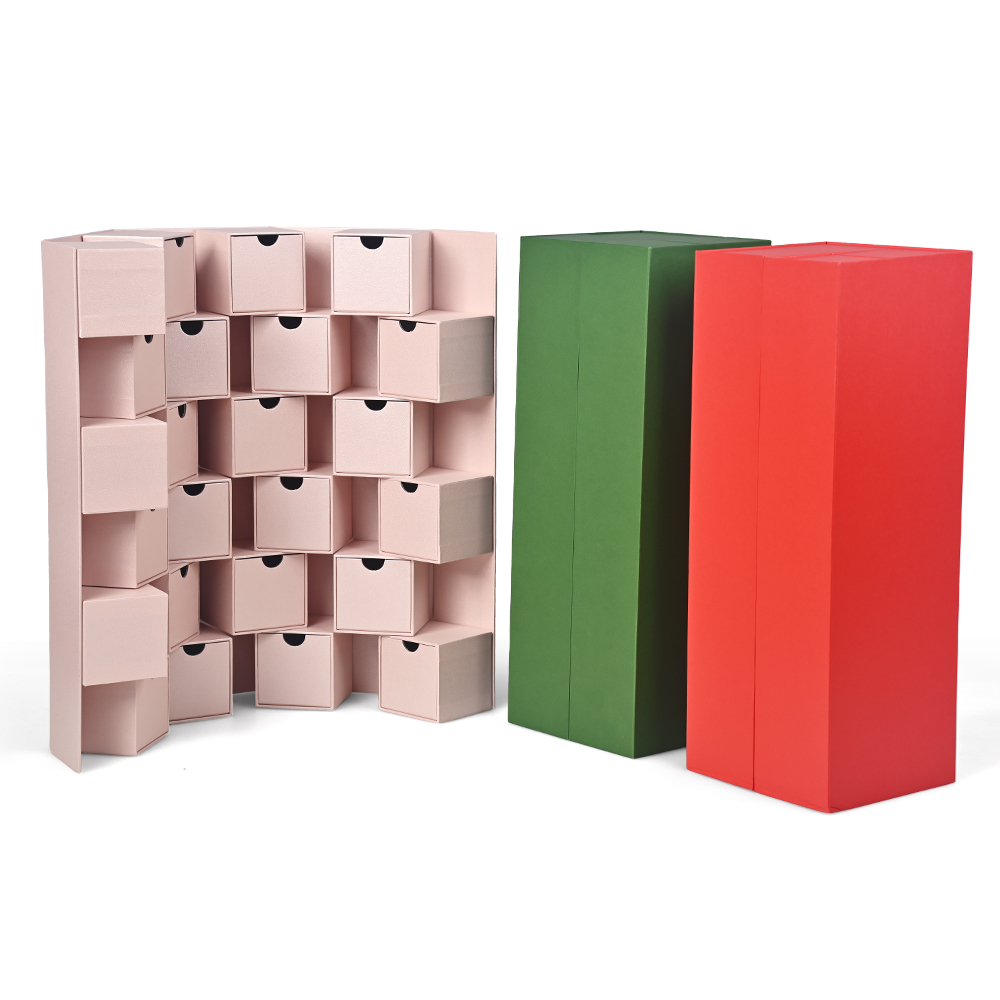 Folded and closed vs open state of custom advent calendar gift boxes