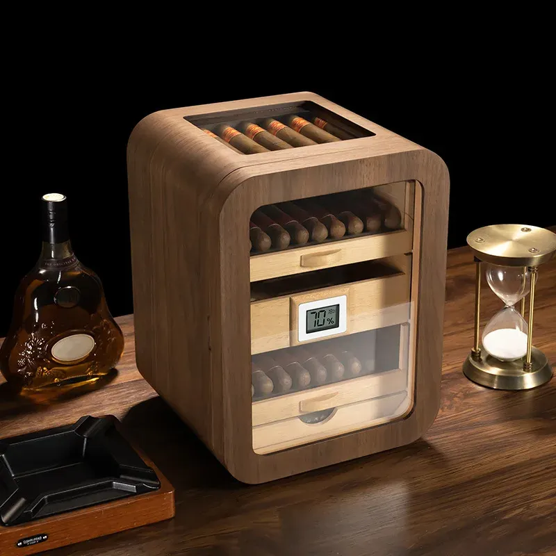 3-Tier Wooden Humidor with Digital Display