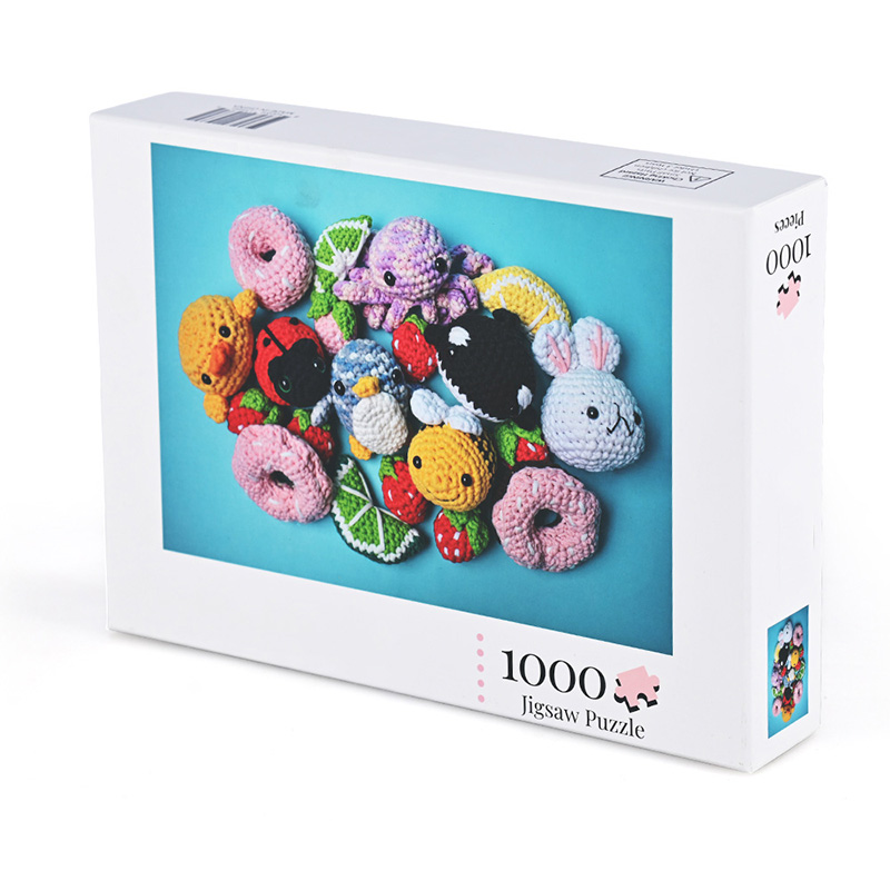 1000 Piece Puzzle featuring Colorful Knitted Donuts and Animals