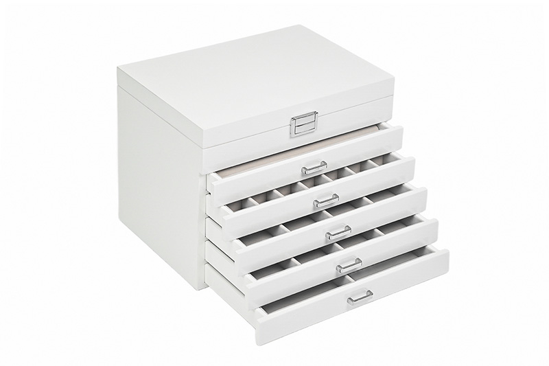 wood jewelry box with drawers