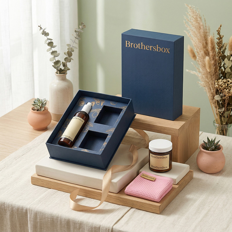 Affichage de style de vie d'un papier spécial abonnement aux soins capillaires fort sur stands en bois avec décor botanique