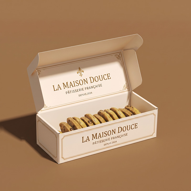 Detailed view of food-safe greaseproof lined paper box for chocolate cookies