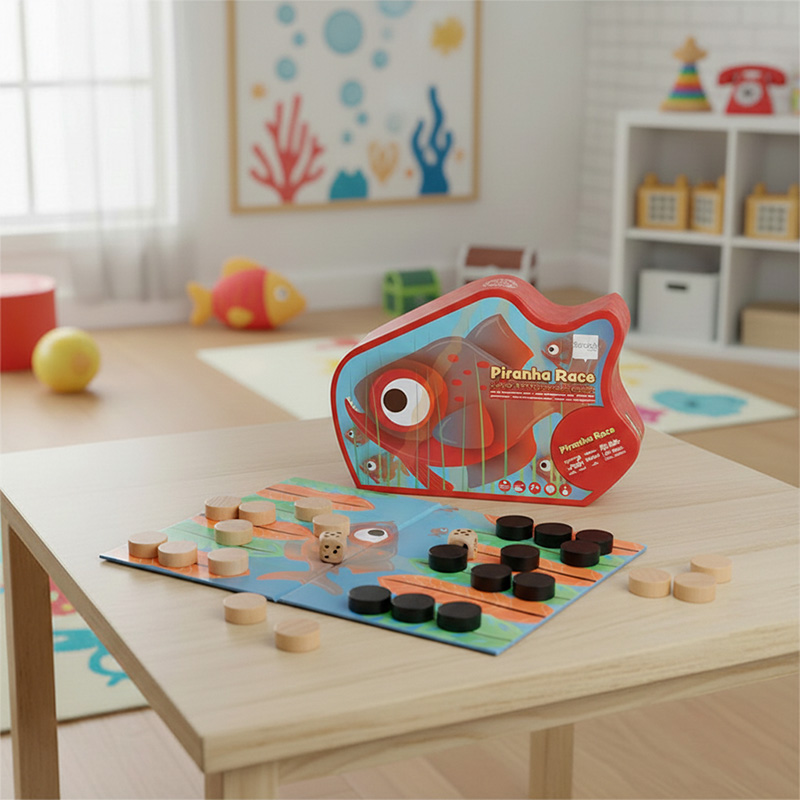 Junior Backgammon Board Game with Fish-shaped Storage Box
