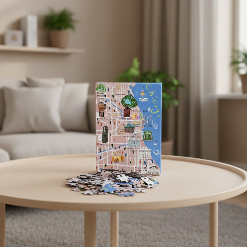 高品质の梱包箱にカスタム100ピースシカゴマップジグソーパズル。