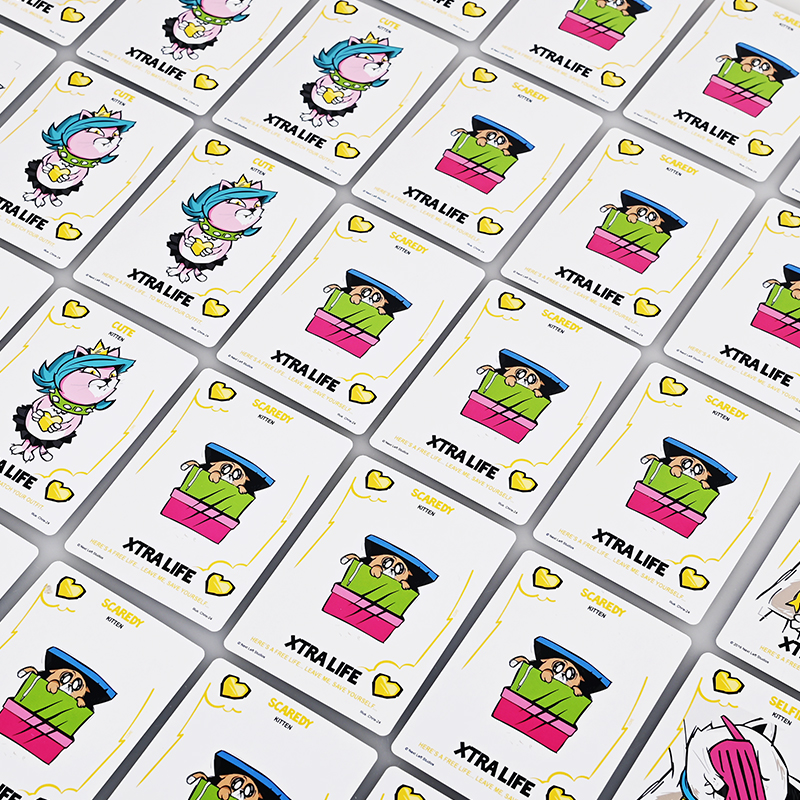 High-quality custom playing cards including Ninja Kitten and Xtra Life cards.