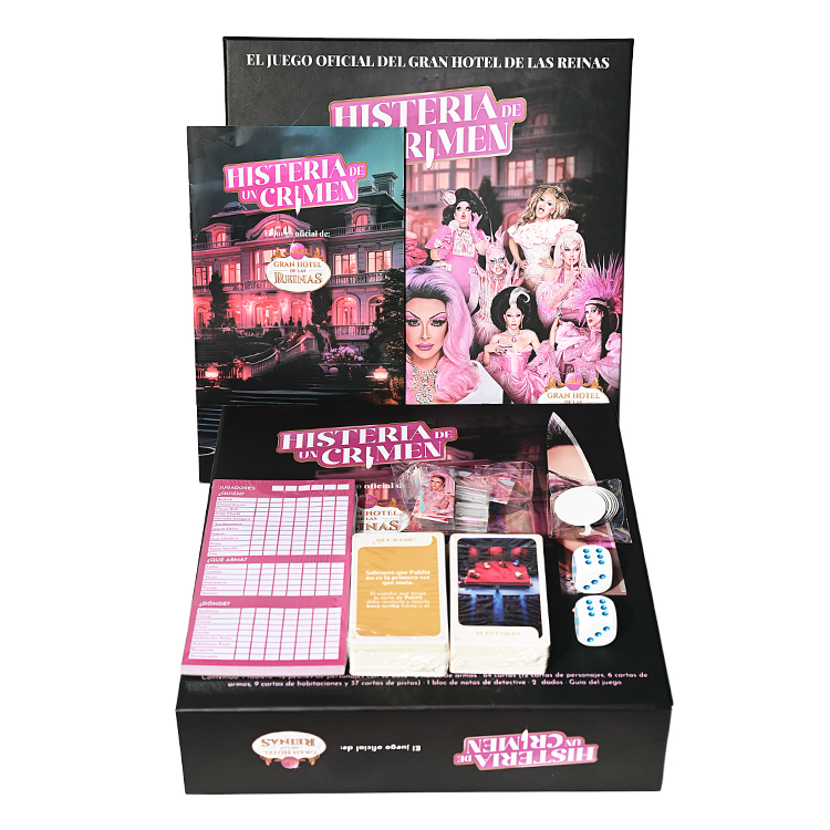 Embalaje de caja rígida Premium para un juego de misterio de asesinato con temática de Drag Queen personalizado.