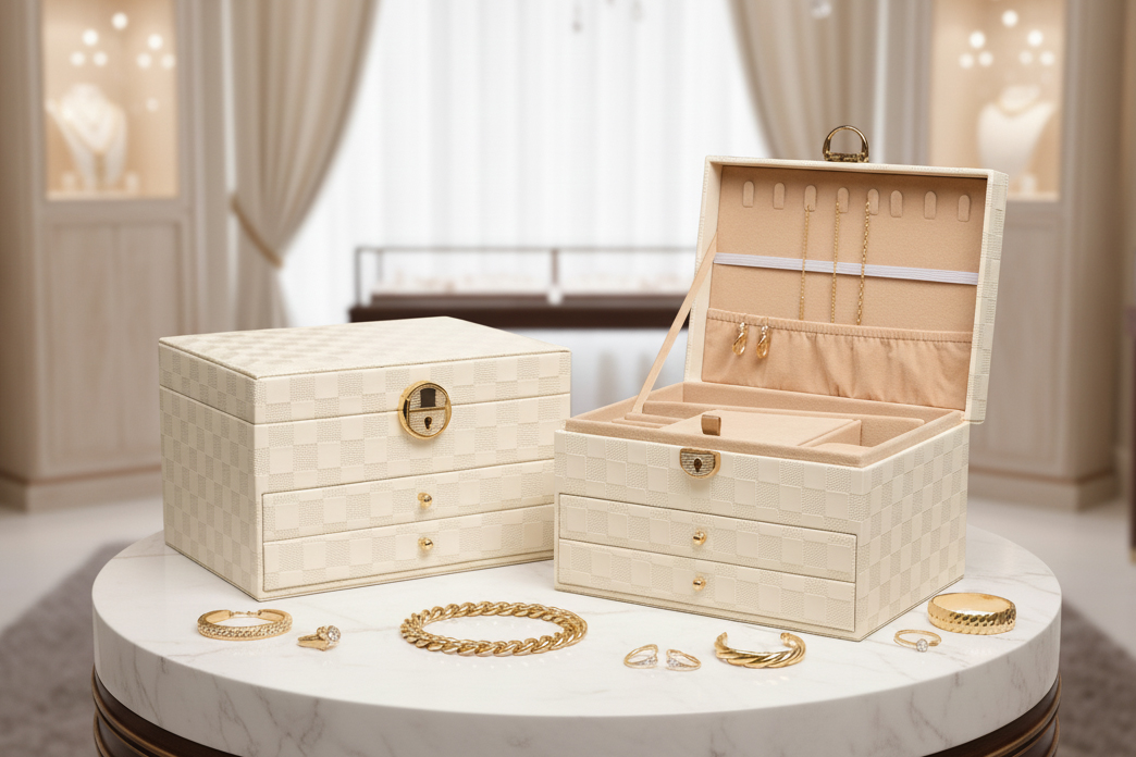 Soft Woven Pattern Leather Jewelry Case