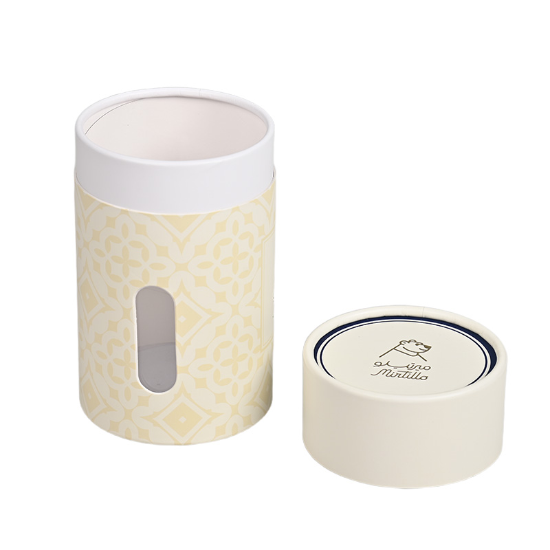 Open paper tube cookie box with transparent window and separated lid