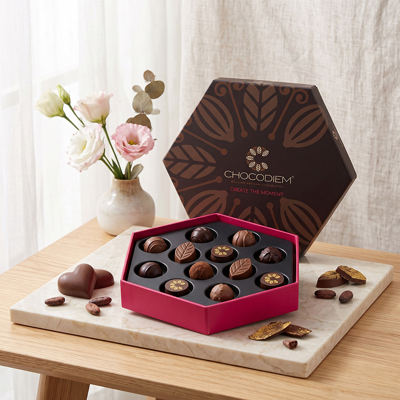 Premium mehrseitige Schokoladen geschenk box auf Marmor tisch