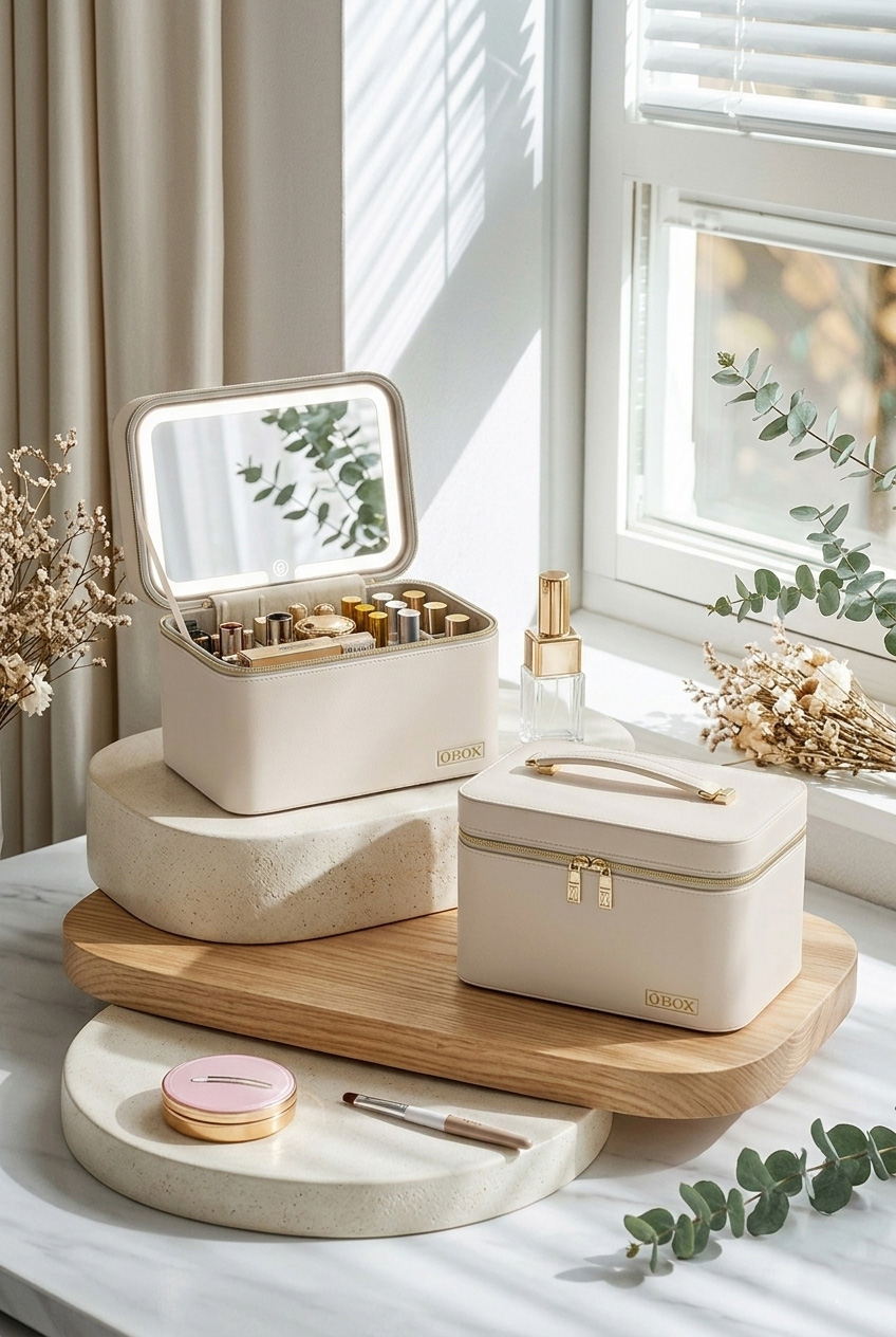 Leather Makeup Bag with Mirror