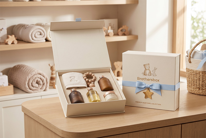 Custom Ribbon Magnetic Boxes for Baby Gift Set Packaging