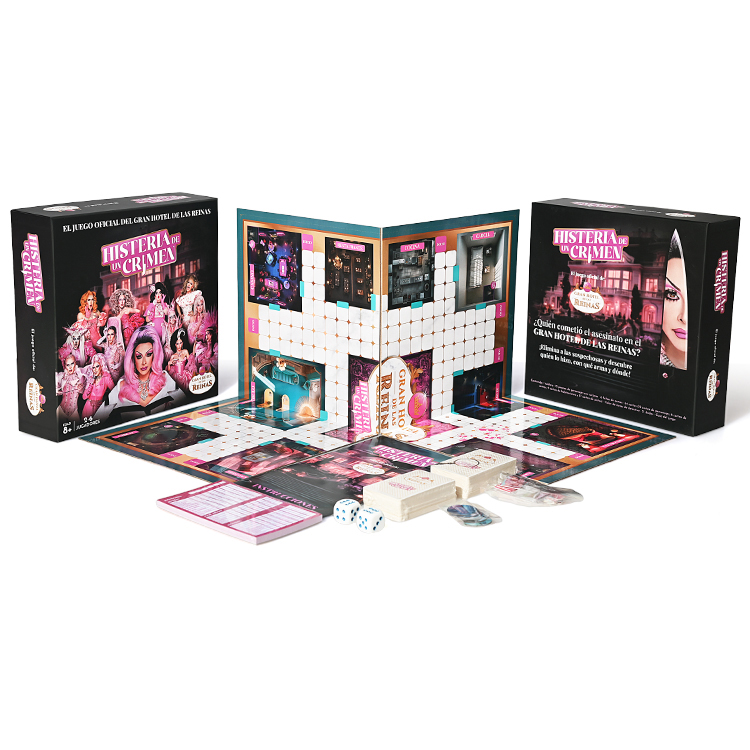 Componentes de juegos de mesa personalizados que incluyen tarjetas de alta calidad, dados y almohadillas de detective.