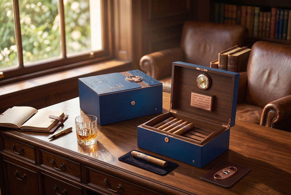 Humidificateur à cigares en bois avec serrure métallique