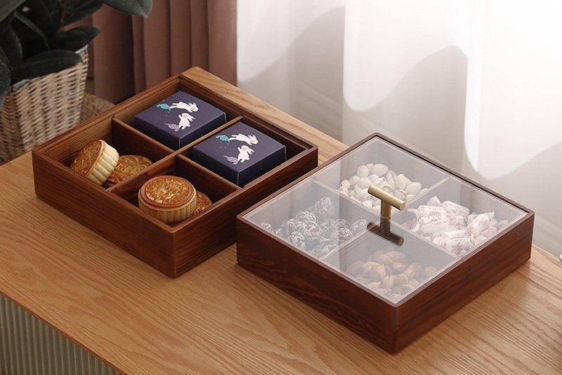 Elegant Multi-Compartment Wooden Food Gift Box