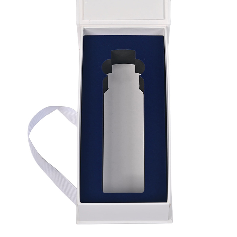 Brothersbox custom white magnetic gift box for single wine bottle with ribbon handle.