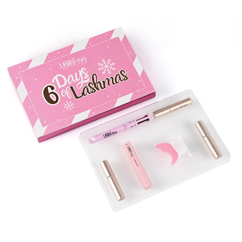 Custom Beauty Packaging with 6 Compartments for Eyelash Serums and Tools.