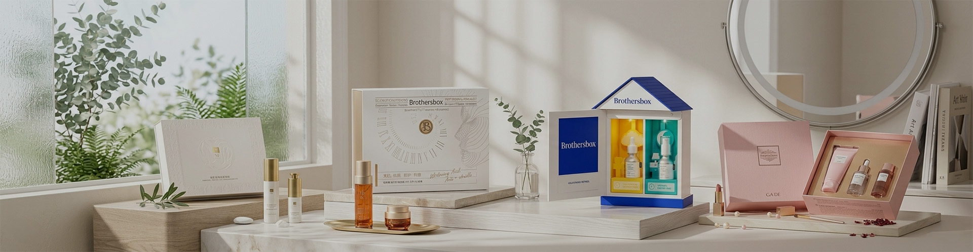 Brothersbox's totally customisable skincare gift boxes, which are designed to blend stylish design with structural soundness, will enhance your brand's retail presence. We offer end-to-end manufacturing services that guarantee your products are presented with the elegance they deserve, from stiff gift sets to luxury serum tuck-end boxes.