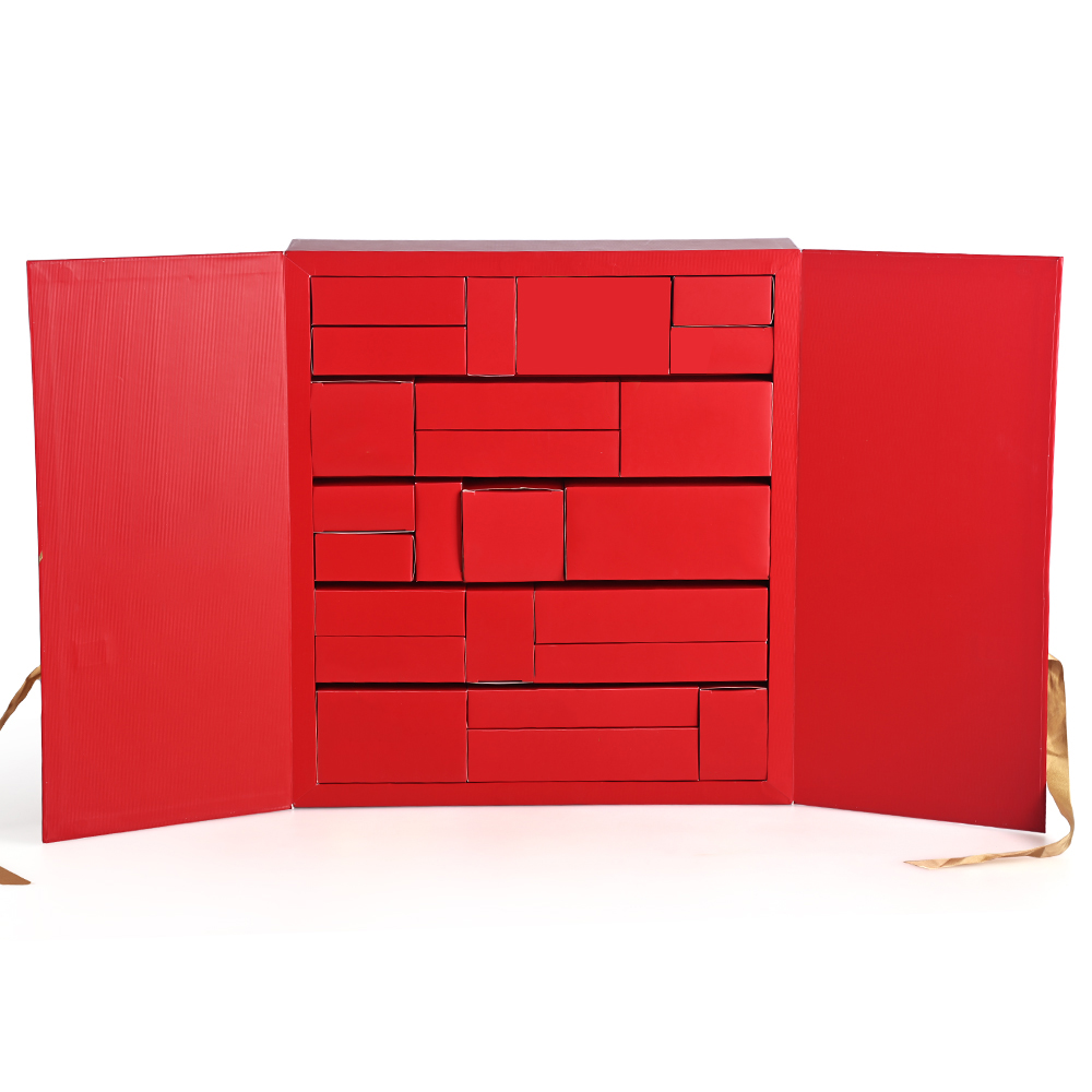 Chic Red Advent Calendar Box with Gold Ribbon