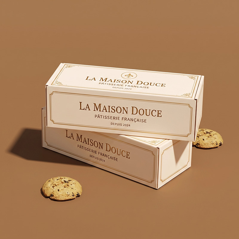 Closed cream paperboard bakery gift boxes with elegant custom printing