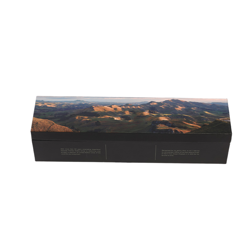 Caja de embalaje de vino de cartón de una sola botella impresa personalizada con ilustraciones de paisaje en la tapa