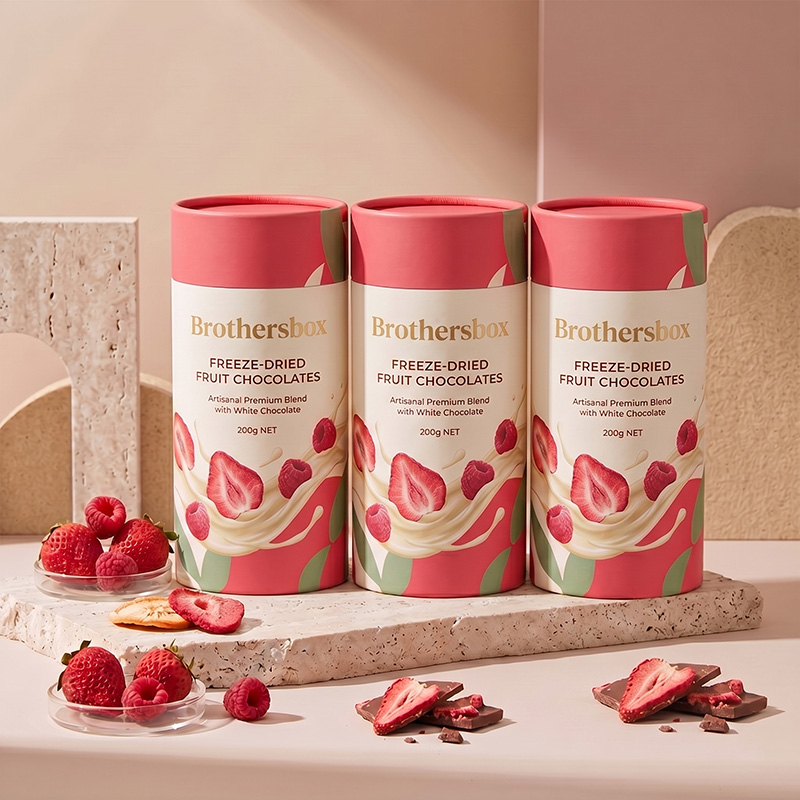 Wholesale custom printed paper tube gift boxes for freeze dried fruit chocolates