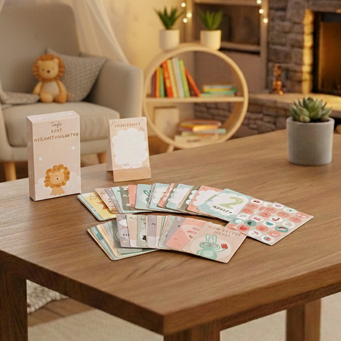 Eco-friendly paper toddler flash cards set for monthly growth tracking.