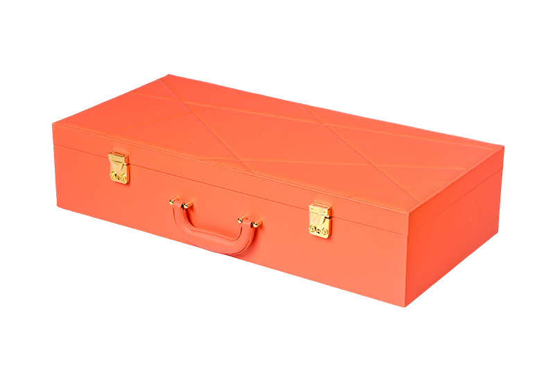 Luxurious Coral Leather Wine Glass Carrying Case with Gold Hardware