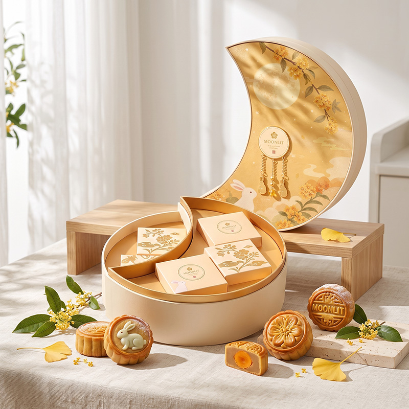 Festival de mi-automne Mooncake box affichage sur table avec des gâteaux de lune chinois traditionnels