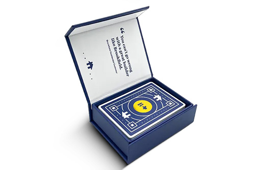 High-quality magnetic closure rigid box is ideal for custom playing cards and games. Sleek flip-top design for deluxe gift sets. 