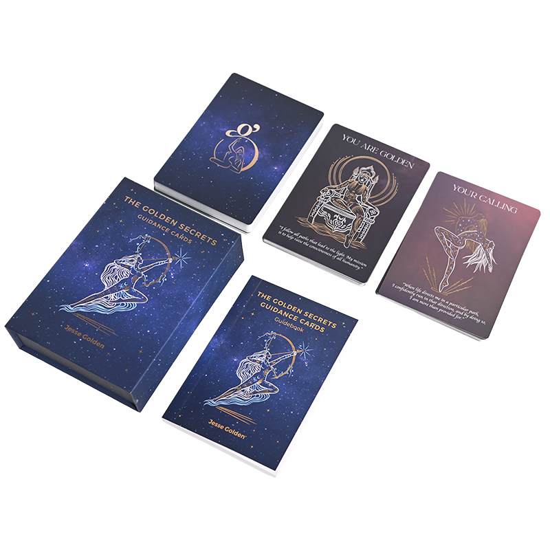 Daily inspiration oracle cards with deep purple and cosmic blue gradients.