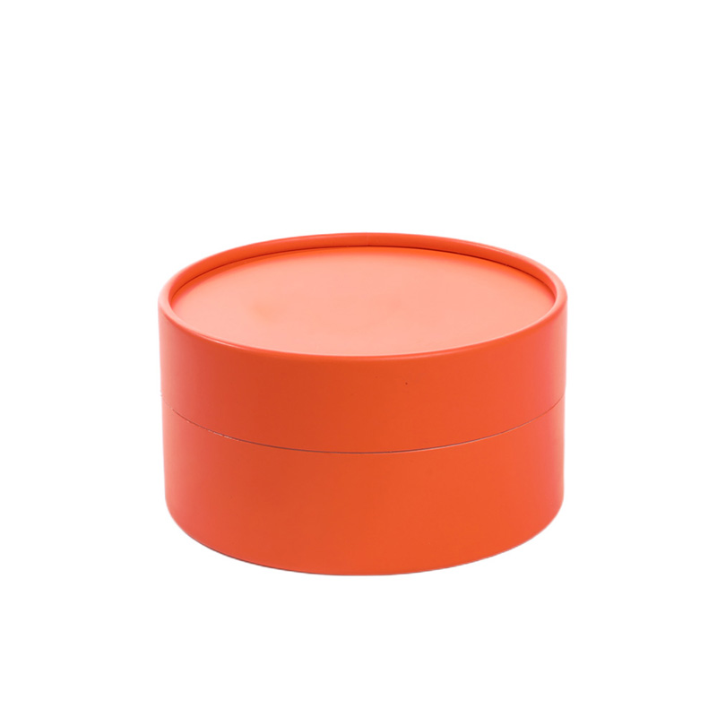 Vue latérale de la boîte à gâteaux en papier de construction en deux pièces classique orange
