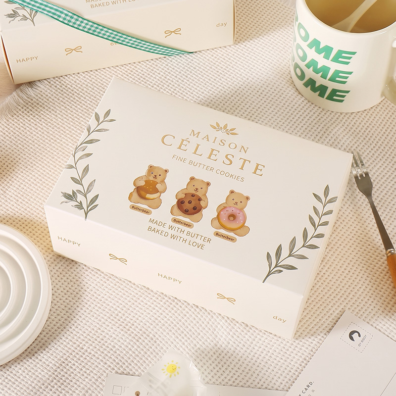 Hot foil stamping logo on a premium cookie packaging box.