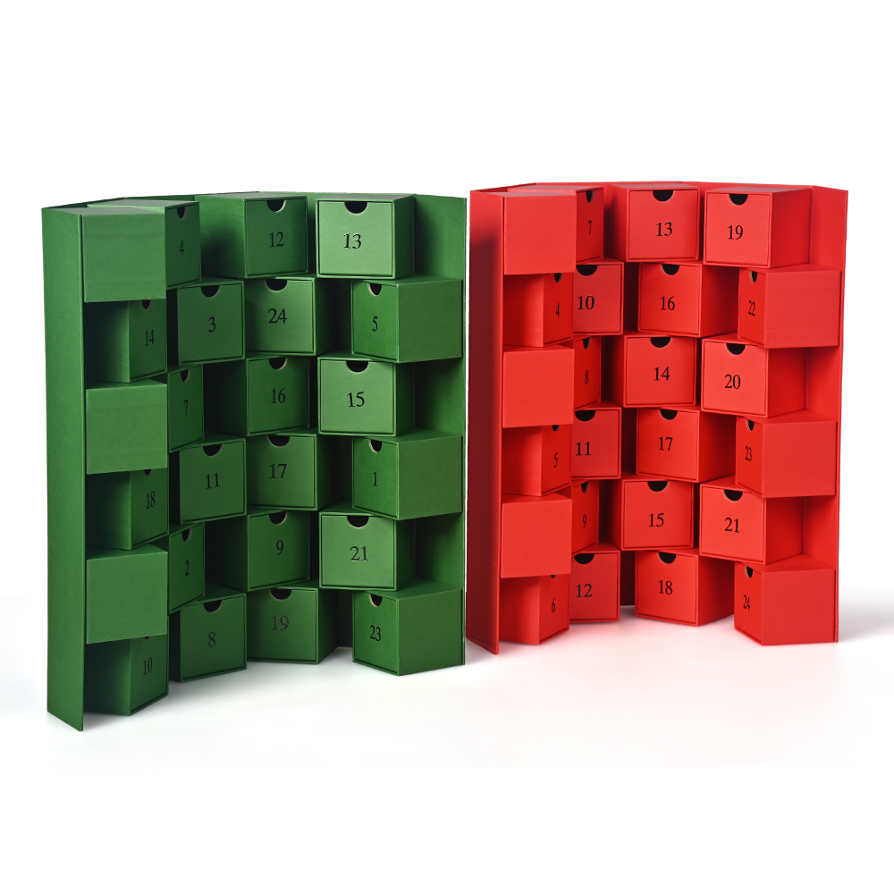 Blank multi-panel advent calendar boxes ready for custom brand printing