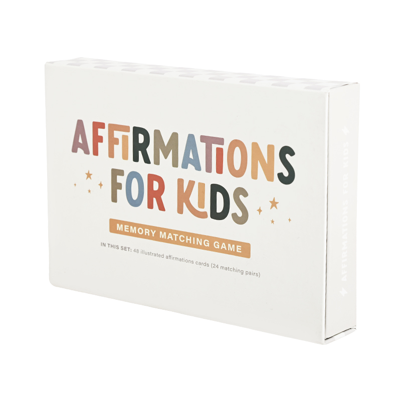 Custom Affirmations for Kids memory matching game box set.