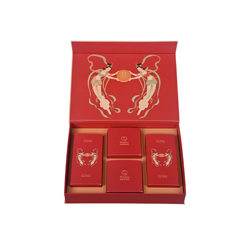 Öffnen Sie die benutzer definierte Mooncake-Geschenk box, die innere Verpackung und Fee-Illustration zeigt
