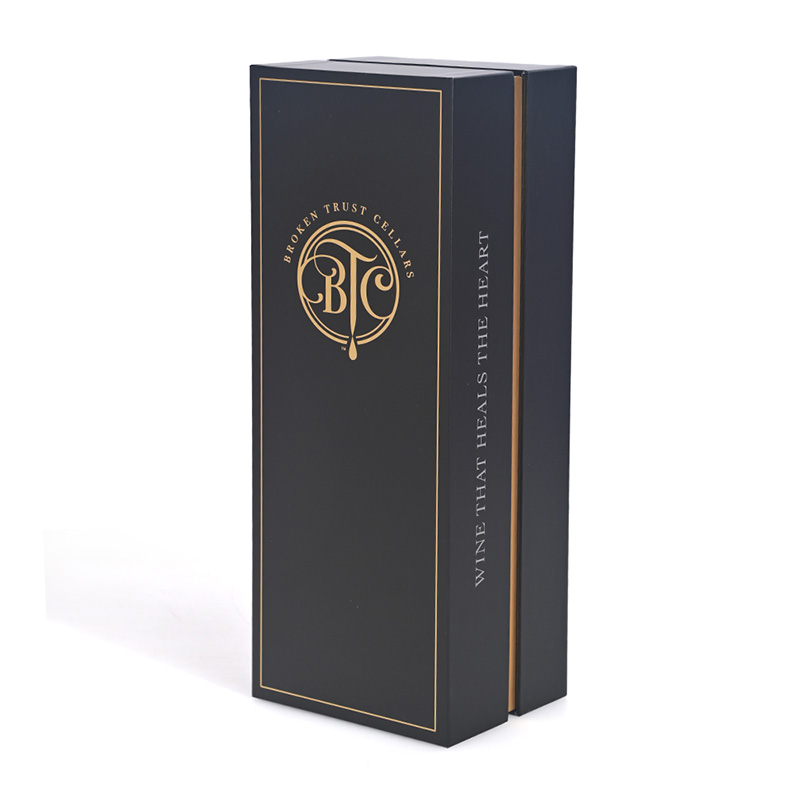 Matte schwarze benutzer definierte Wein geschenk box unter streicht elegante gold gestempelte Typografie.