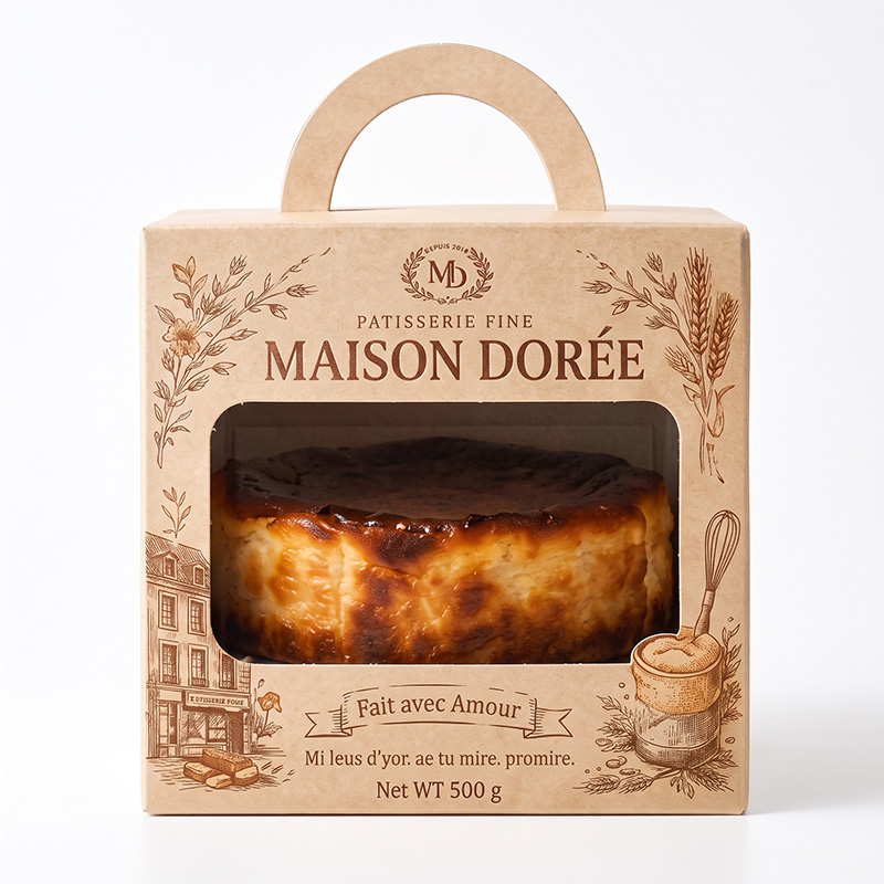 Eco-friendly paper handled cake box with custom branding and window, made by Brothersbox.