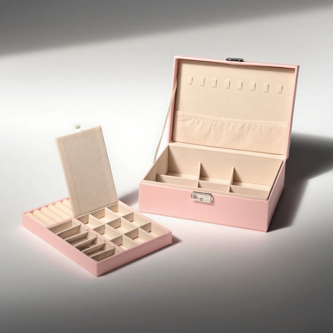 Double - Open Pink Leather Jewelry Case