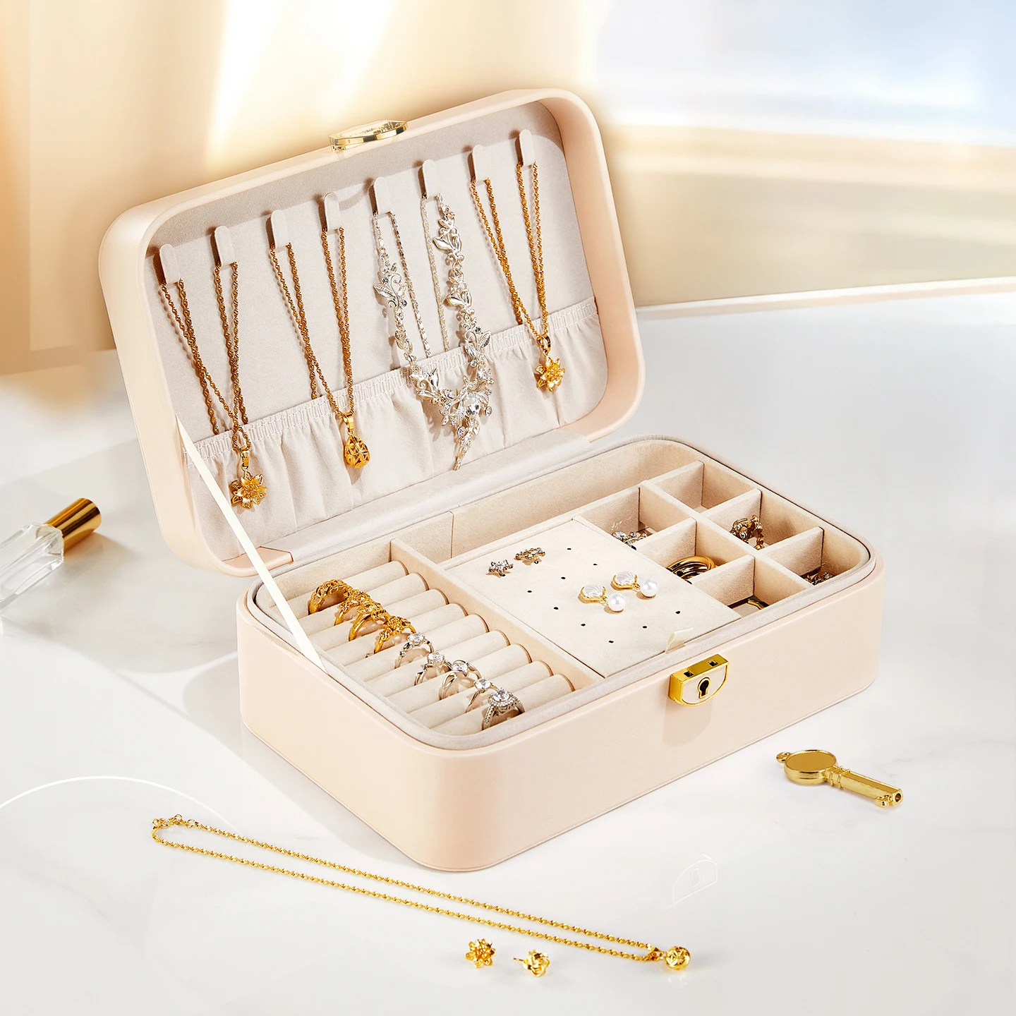 Versatile Blush Leather Jewelry Organizer