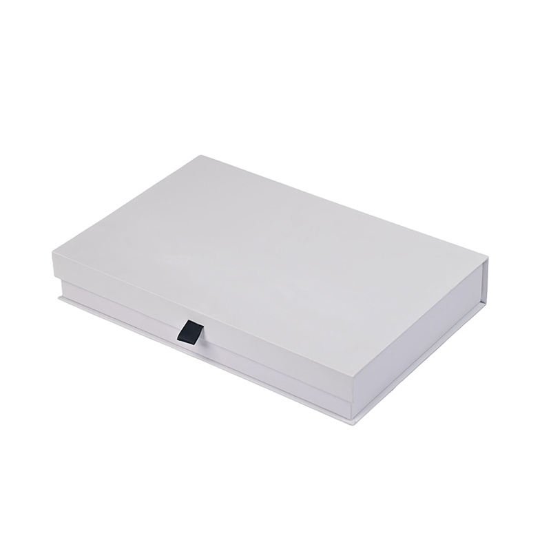 Premium custom paper gift box with black ribbon pull tab for PR gifting