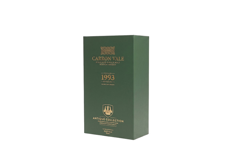 Angled view of a luxury customized wood wine box highlighting crisp edges and gold hot stamping.