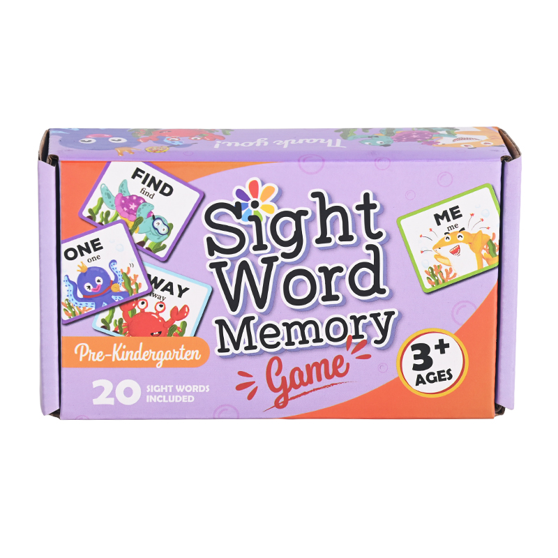 Custom printed sight word memory game box for pre-kindergarten children 3+ ages